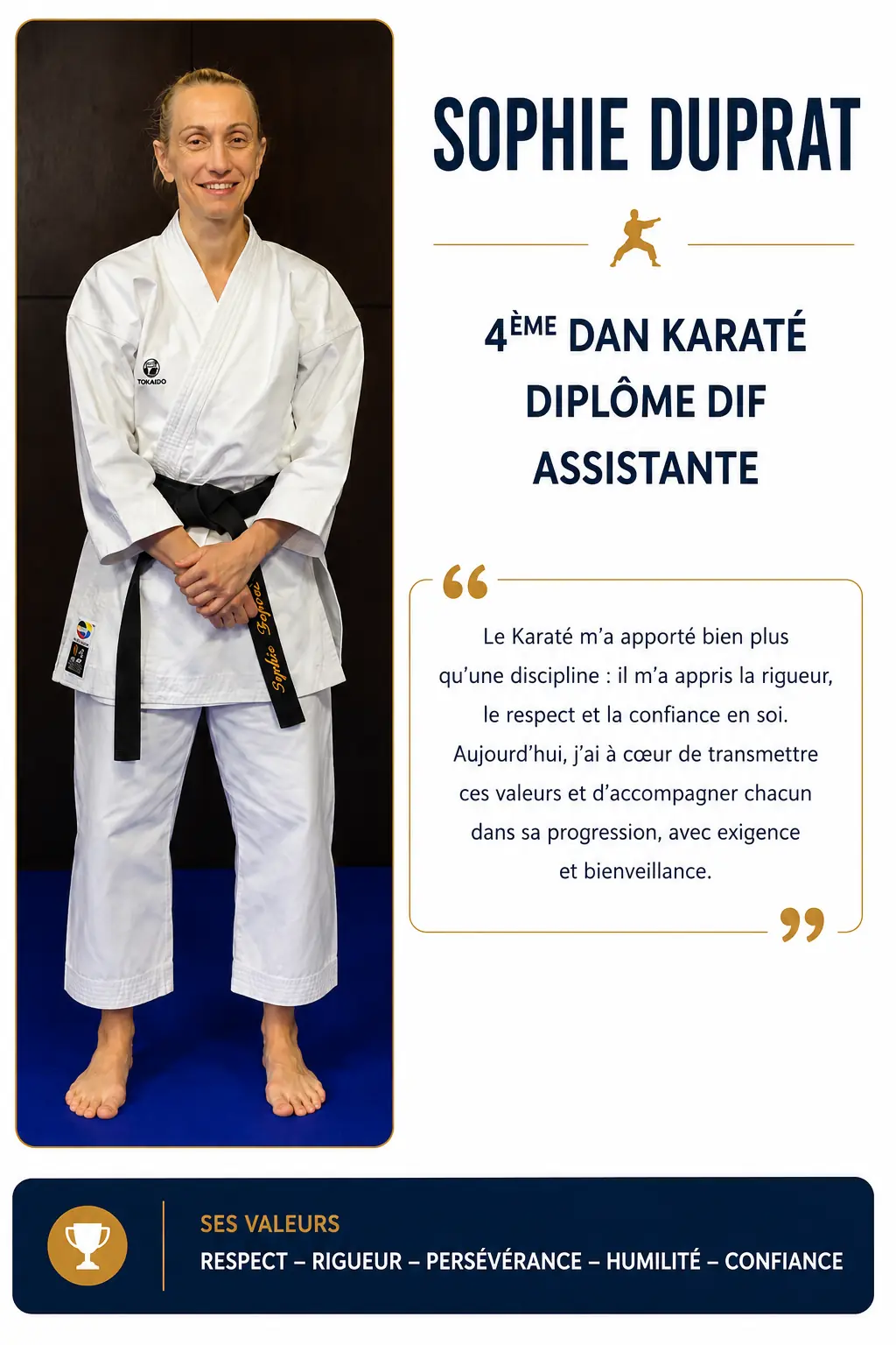 Fiche de présentation de Sophie Duprat, 4e dan Karaté